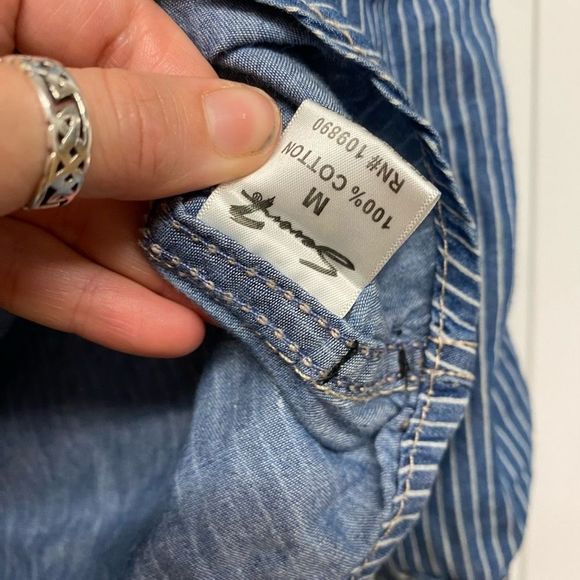 SEVEN 7 for All Mankind BUTTON FRONT DENIM SHIRT STRIPED BLUE, Sz Medium, MP $69 - Picture 7 of 8